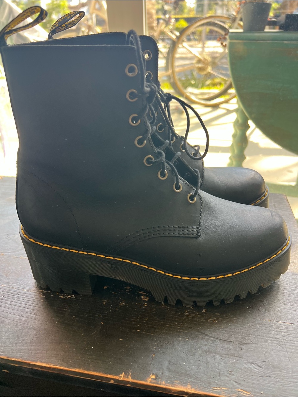 Doc Martins Shiver Black Lace-Up Platform Combat Boots - Women Size 9